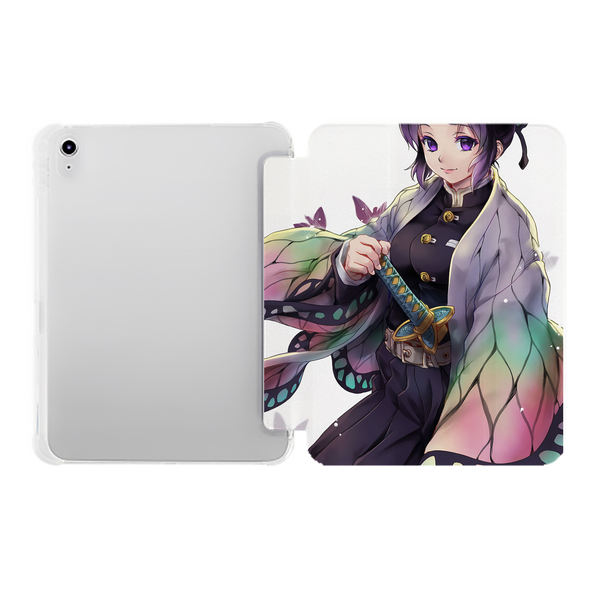 （画像用） 鬼滅の刃（きめつのやいば）蟲柱-胡蝶 しのぶ／こちょう しのぶ Kochou Shinobu IPad ケース ペン収納付き 三つ折りスタンド PUレザー×シリコン 対応機種9.5/10.5/10.9インチ